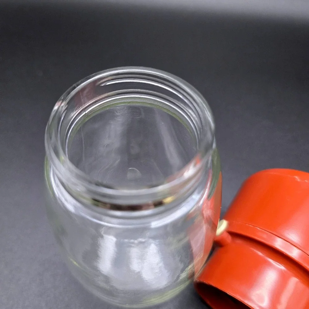 Gemco Glass Jar‎ Nut Chopper Grinder Kitchen Tool Vintage USA Red Handle